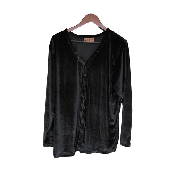 Womens Cardigan Black Velvet Jacket Velour Cardigan Large JR Collection - Picture 1 of 3